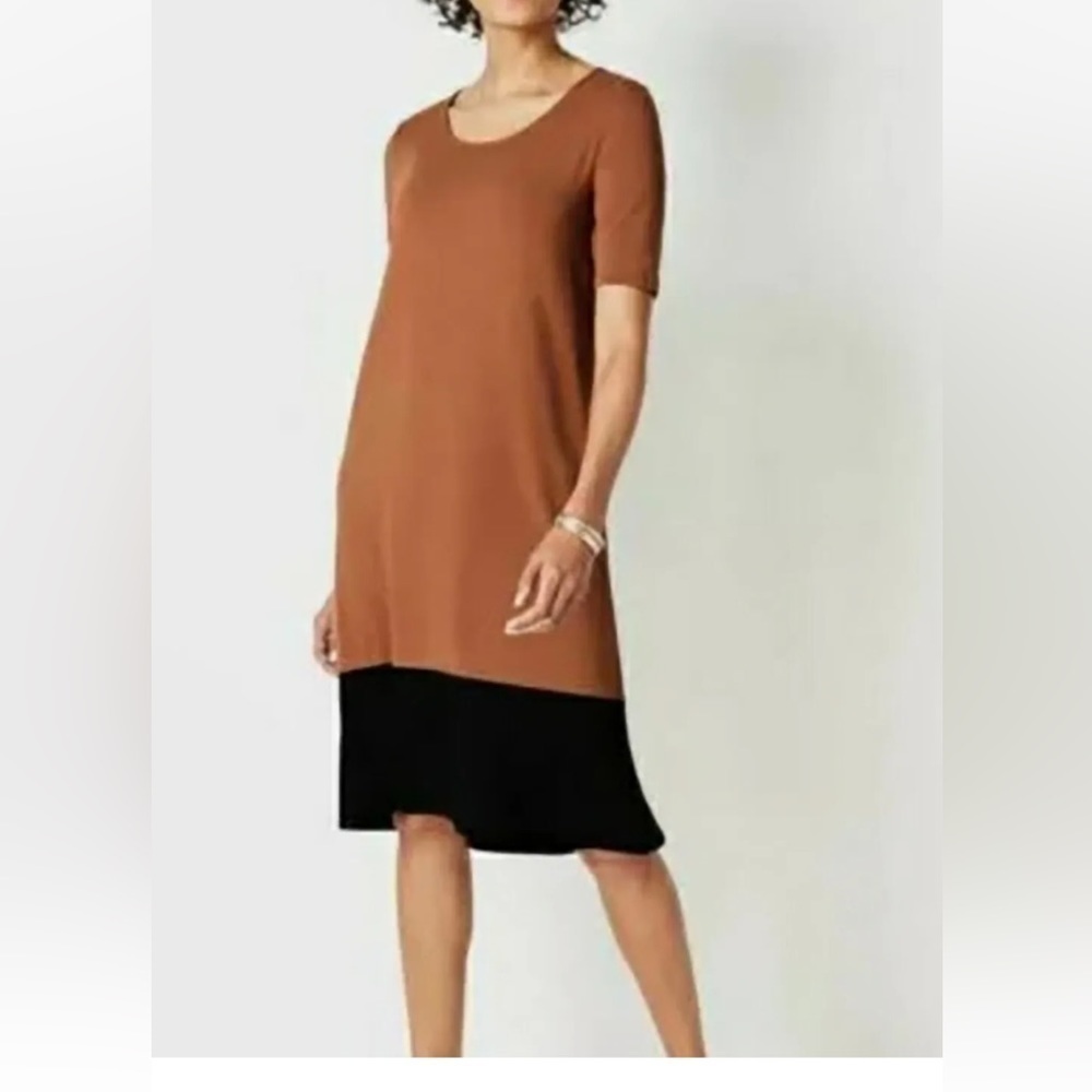 J JILL Wearever Collection Brown Black Colorblock Shortsleeved Shift Stretch M